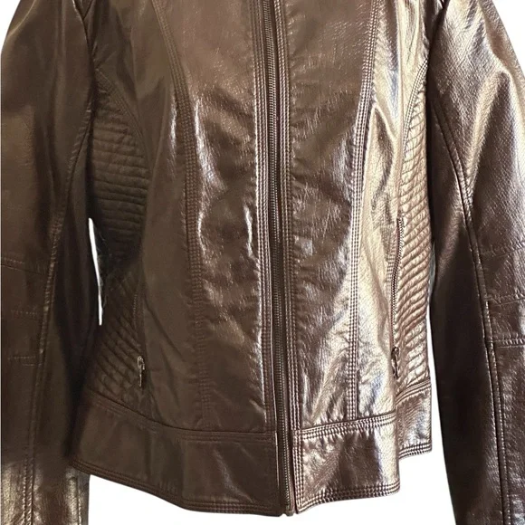 GUESS WOMANS BROWN SNAKE SKIN FAUX LEATHER MOTORCYCLE JACKET SZXL - Picture 2 of 16